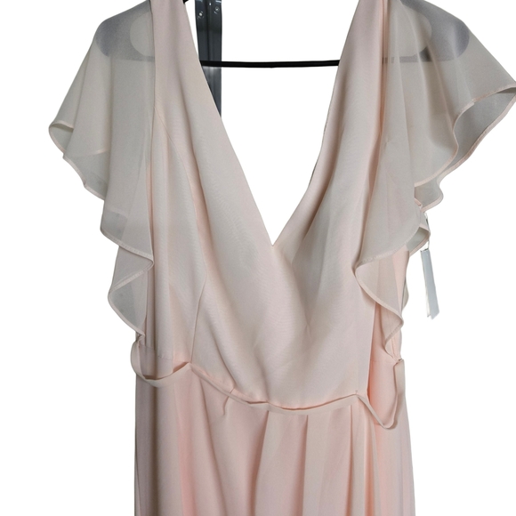 Dresses & Skirts - Soft Pink V-Neck Dress with Ruffle Sleeves